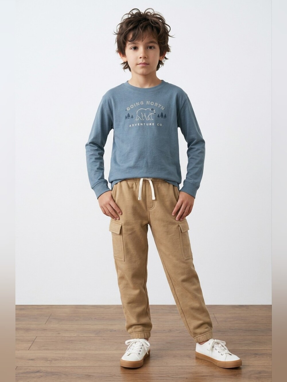 0286 Carter's Tan Cargo Jogger Set with Blue Graphic Top